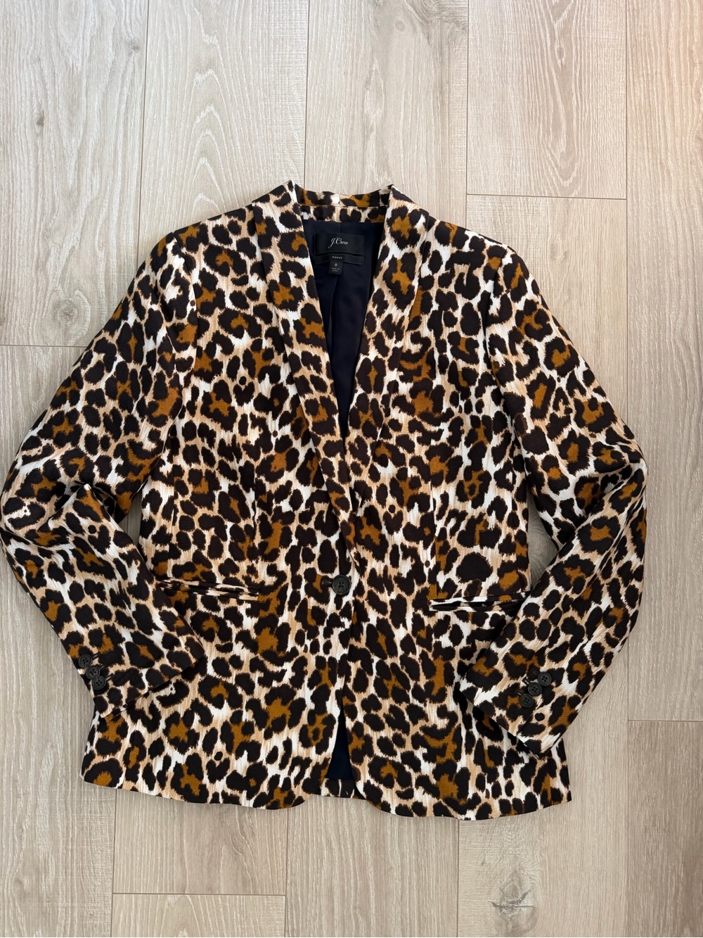 J. Crew Leopard Print PARKE Women's Linen Blazer Jacket - Brown